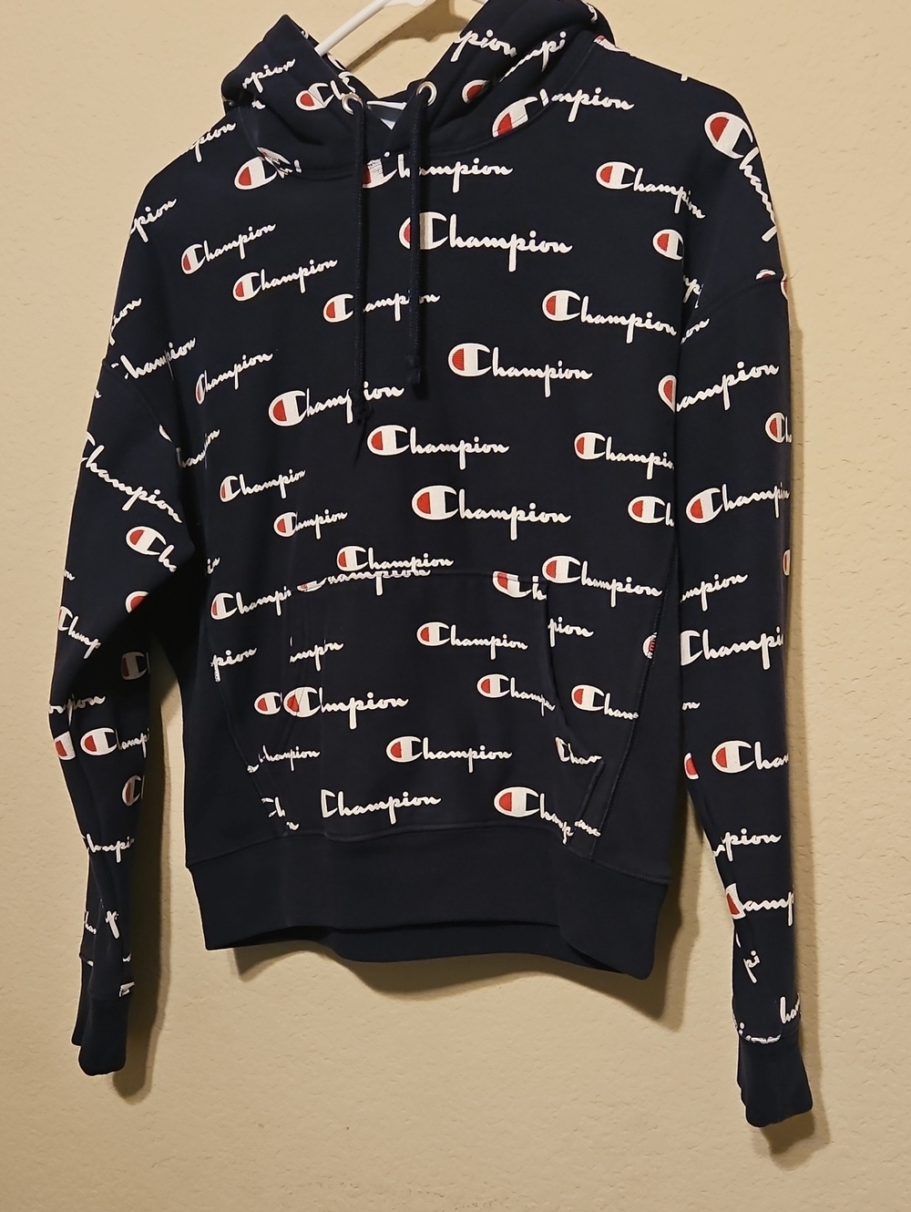 Champion Navy All-Over Logo Pullover Hoodie